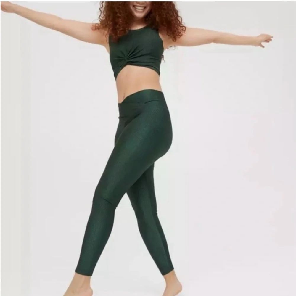Aerie Set Ribbed Shine Crossover Legging & Twist Front Sport Bra Tank Size Small